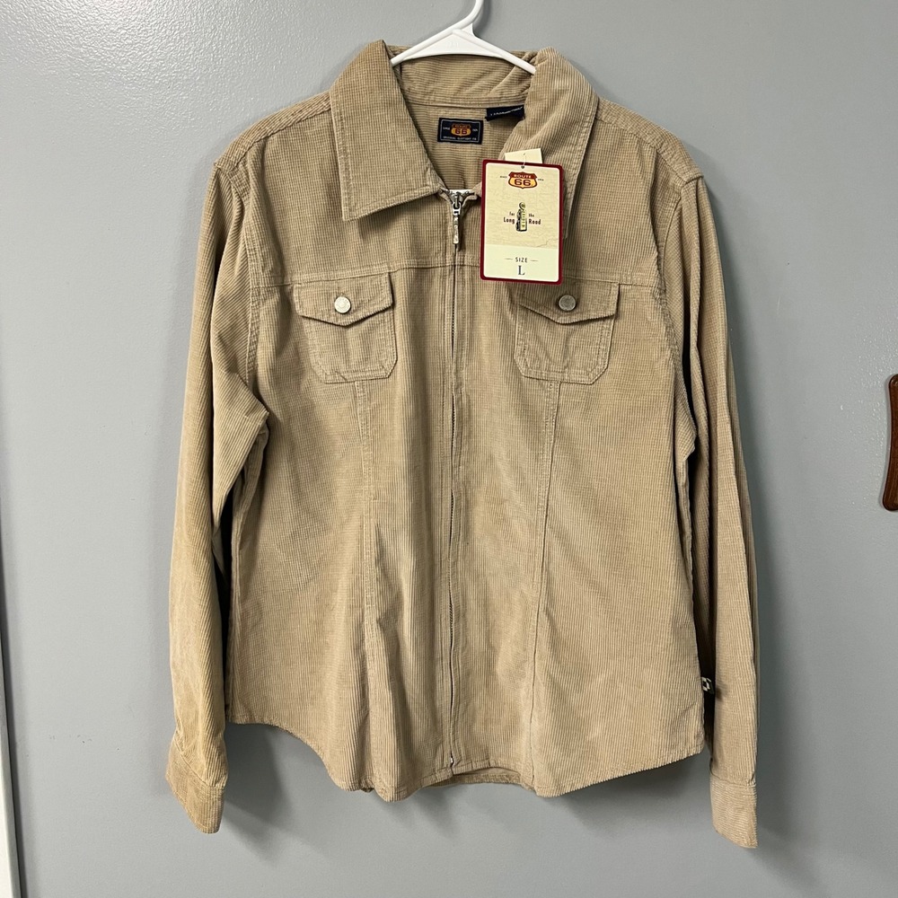 VINTAGE Route 66 Womens Tan Corduroy Full Zip Jacket Beige Cotton Workwear Top L